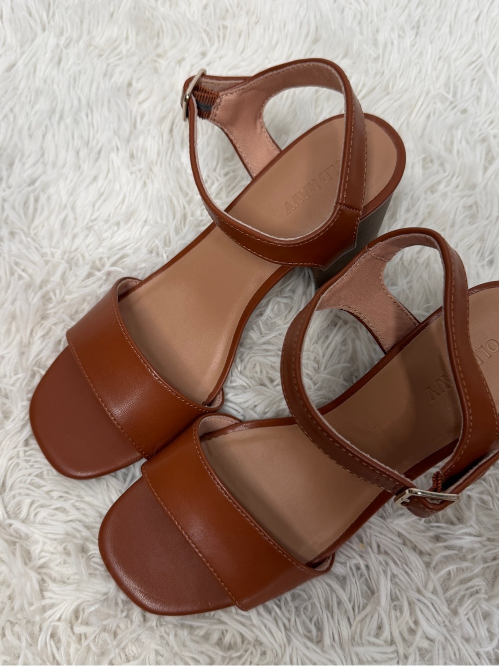Old Navy Cognac Block Heel Sandals with Buckle Strap Size 7.5 Faux Leather - Picture 2 of 6
